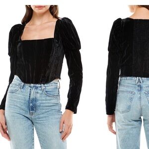 NORDSTROM WAYF Avalon Puff Sleeve Velvet Bustier